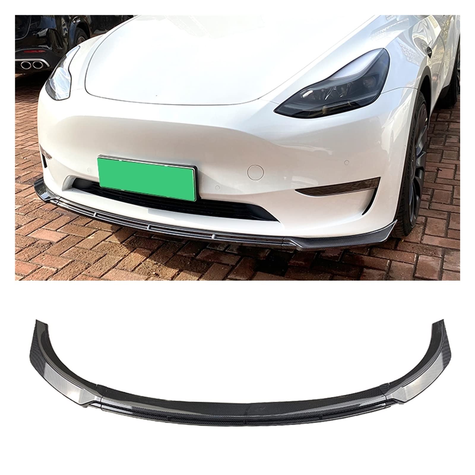 ABS Carbon Fiber Look Front Bumper Spoiler Lip Lower Car Body Kit Splitter Guard Board Protect Blade Compatible With Tesla Model Y 2020-2022(B) von ZOQUINTAR