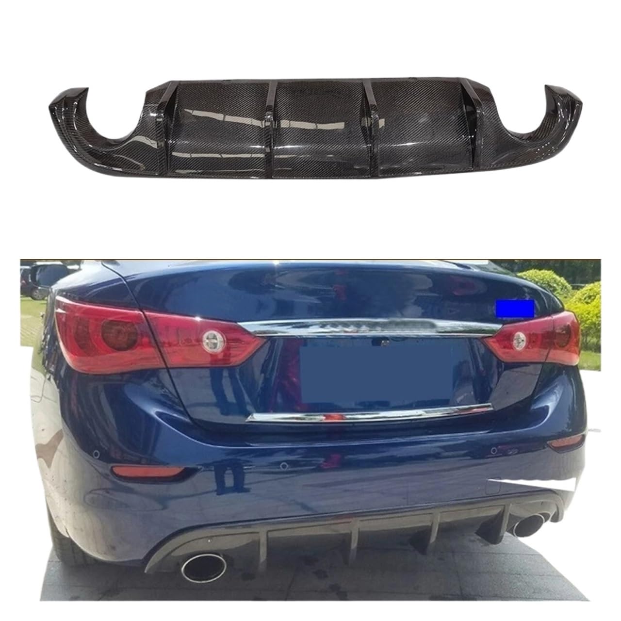 Q50 Carbon Fiber FRP Black Rear Lip Diffuser Spoiler Bumper Compatible With Infiniti Q50 Sedan 4 Door Standard And Sport 2014-2017(Carbon fiber) von ZOQUINTAR