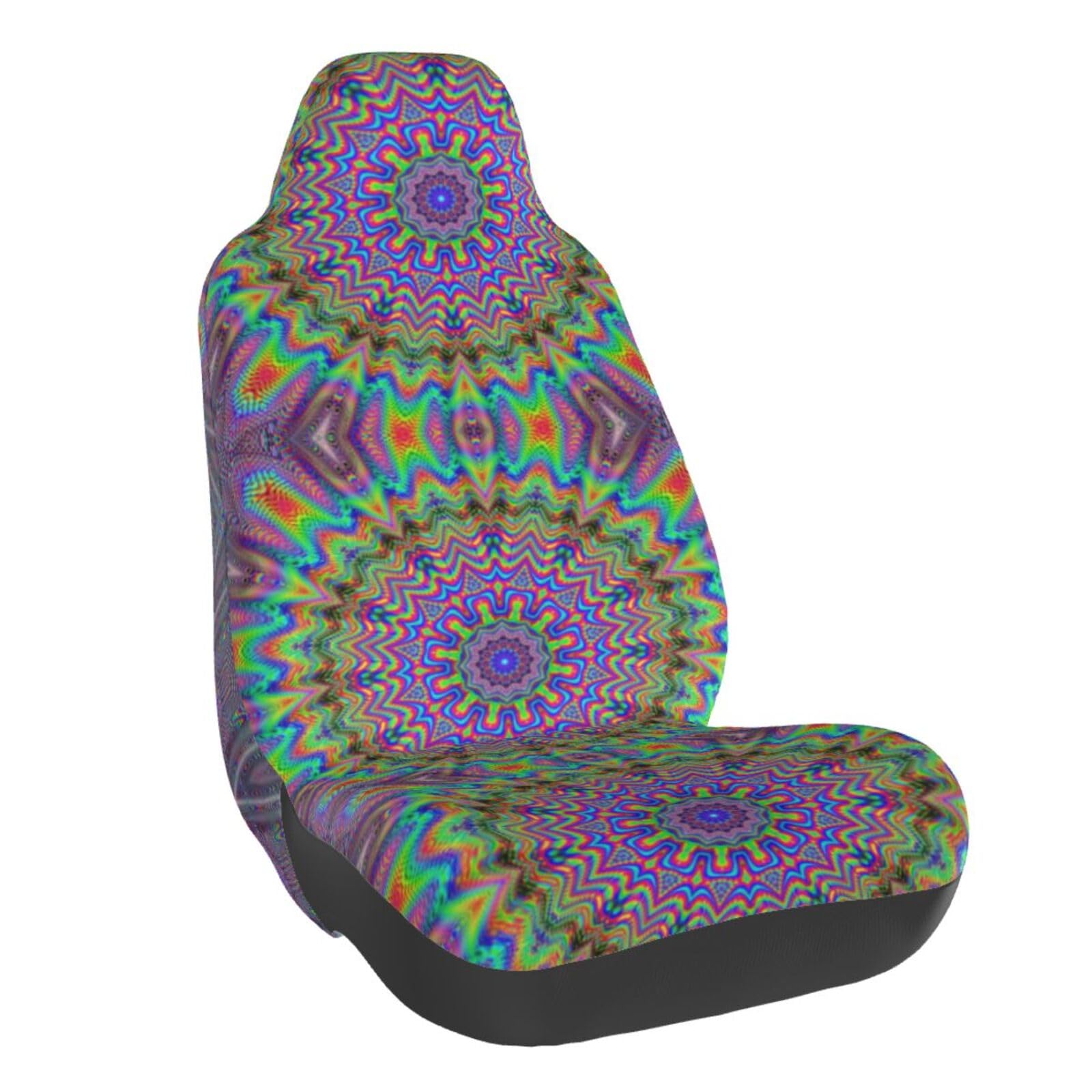 ZORIN Autositzbezug, passend für Vordersitzbezüge, abstraktes psychedelisches Mandala, Blumenmuster, 3D-Druck, Autozubehör, Innenausstattung, Sitzschutz, universell, passend für die meisten Autos, von ZORIN