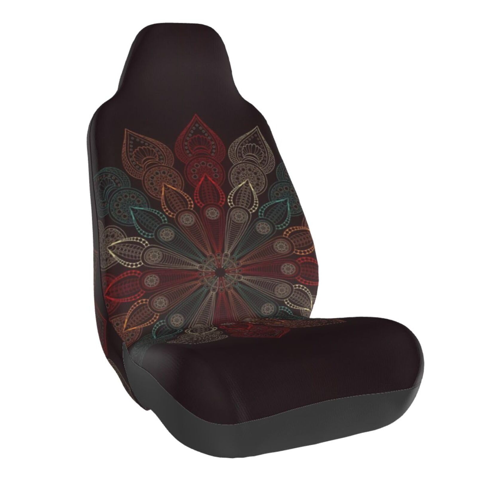 ZORIN Autositzbezug, passend für Vordersitzbezüge, indisches dunkles Mandala-Blume, 3D-Druck, Autozubehör, Innenausstattung, Sitzschutz, universal, passend für die meisten Autos, LKWs, SUVs und von ZORIN