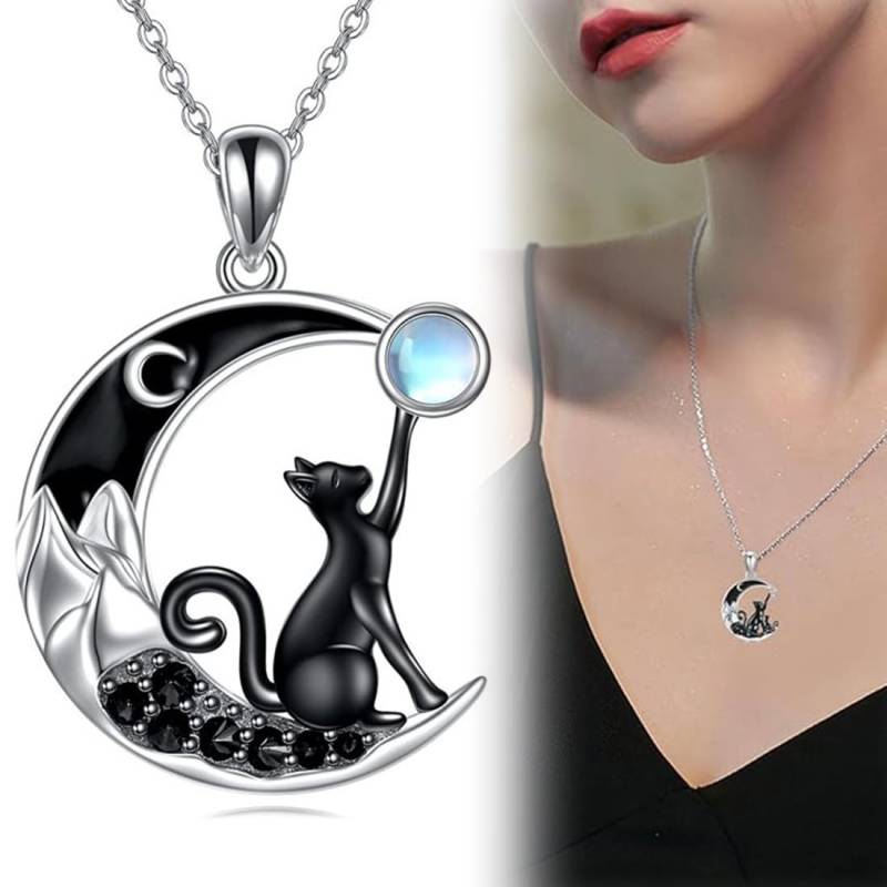 ZORTVUL Halskette Damen Kette Damen Mond Katze Halskette Für Frauen Mädchen Geburtstag Katze Schmuck Geschenke Ketten von ZORTVUL