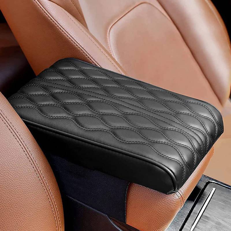 Armlehnenbox aus Gedächtnisschaum für Fahrzeuge - Leather Car Armrest Box Pad, Universal Auto Armlehnen Auflage, Auto Mittelkonsole Pad, Mittelkonsole Abdeckung, Dicke 5cm(Schwarz) von Vozoor