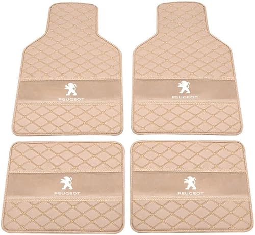 Auto Leder Fußmatten für Peugeot 207 2009-2014, Allwetter Wasserdicht rutschfeste Abriebfest Bodenmatten Set Teppiche Schutz Zubehör,Beige von ZQQKX