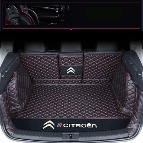 Auto Leder Kofferraummatten für Citroen C4 Picasso (5 Seats) 2014 2015 2016 2017 2018, All Inclusive Kofferraumwanne Teppich Kratzfeste Kofferraum Schutzmatte Zubehör,Black+Red von ZQQKX