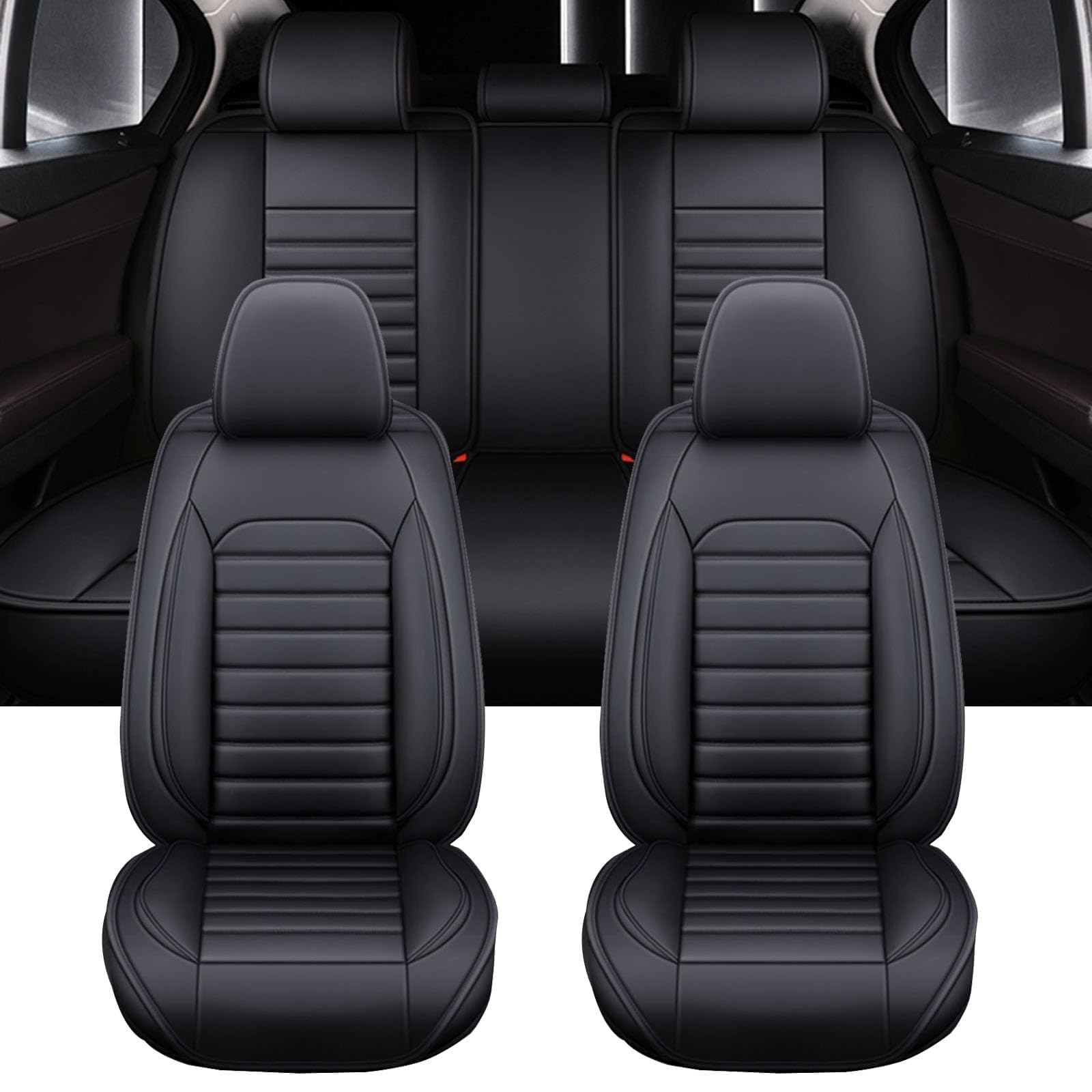 Universal Seat Cover Complete Set Kompatibel mit Peugeot 407 Coupe 2005-2011 Car Seat Covers Airbag Suitable Waterproof Leather Car Seat Cover Seasons 5-Seater,B von ZQWZY