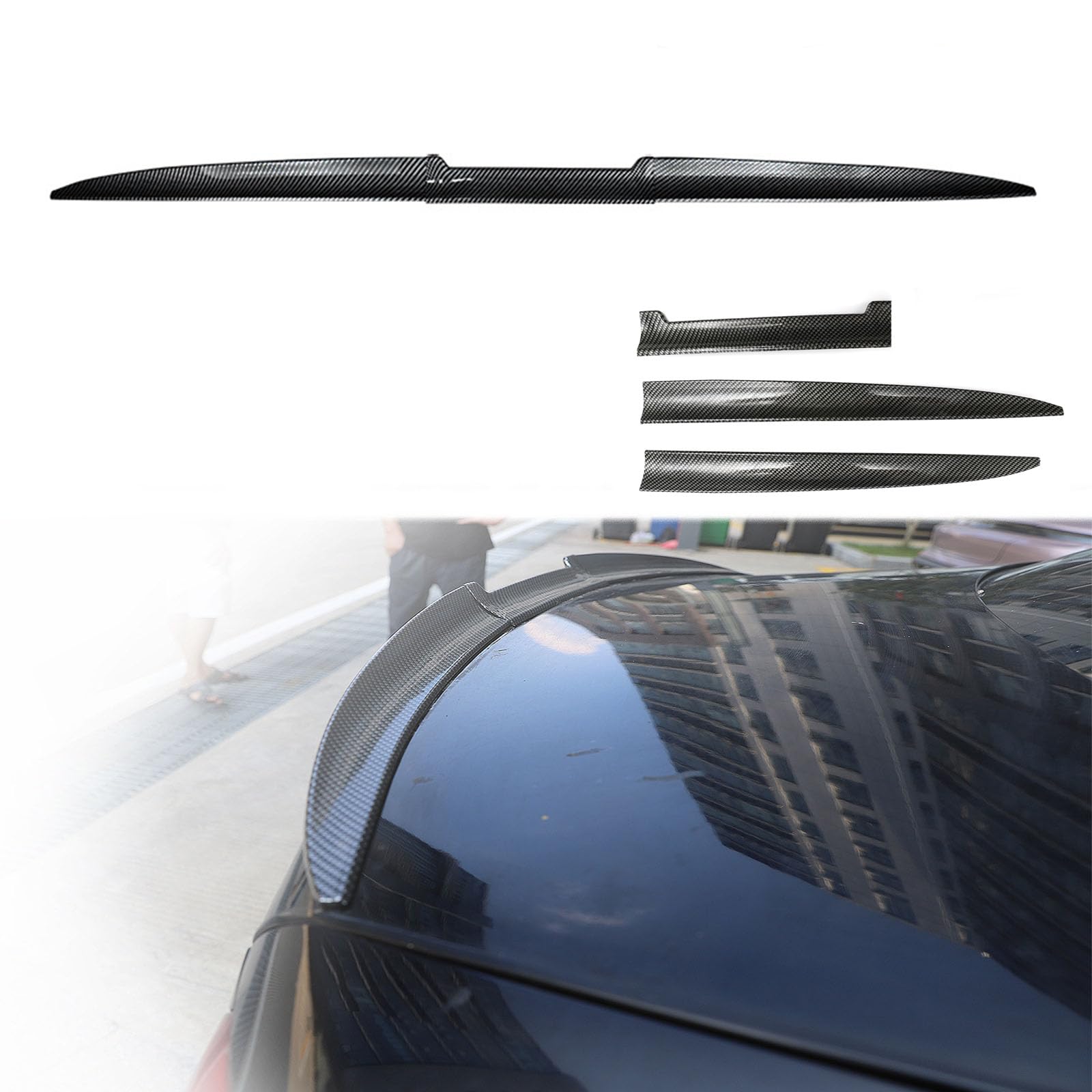 (3PCS) Heckspoilerlippe für Kofferraum Heckspoiler, Kompatibel mit Peugeot 607 2001-2008, Heckspoiler Splitter Rear Spoiler Lip Rear Wing Boot Roof, B Carbon Fiber Look von ZRBQBBH