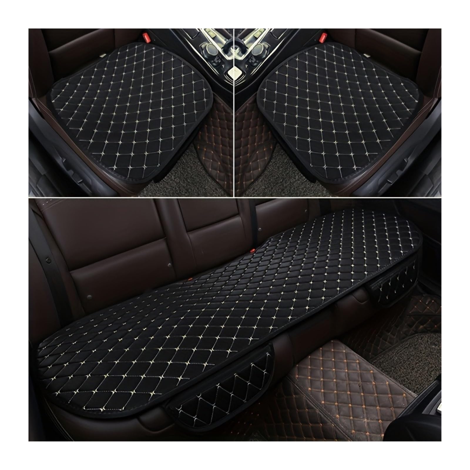 ZRHYRG Auto Sitzbezug 3-teiliges Autositzbezug-Set aus Baumwolle und Leinen, universeller Autositzbezug, Kissen, Autositzschutz, Innenraum-Autozubehör Auto-Schonbezüge(Black with Beige) von ZRHYRG