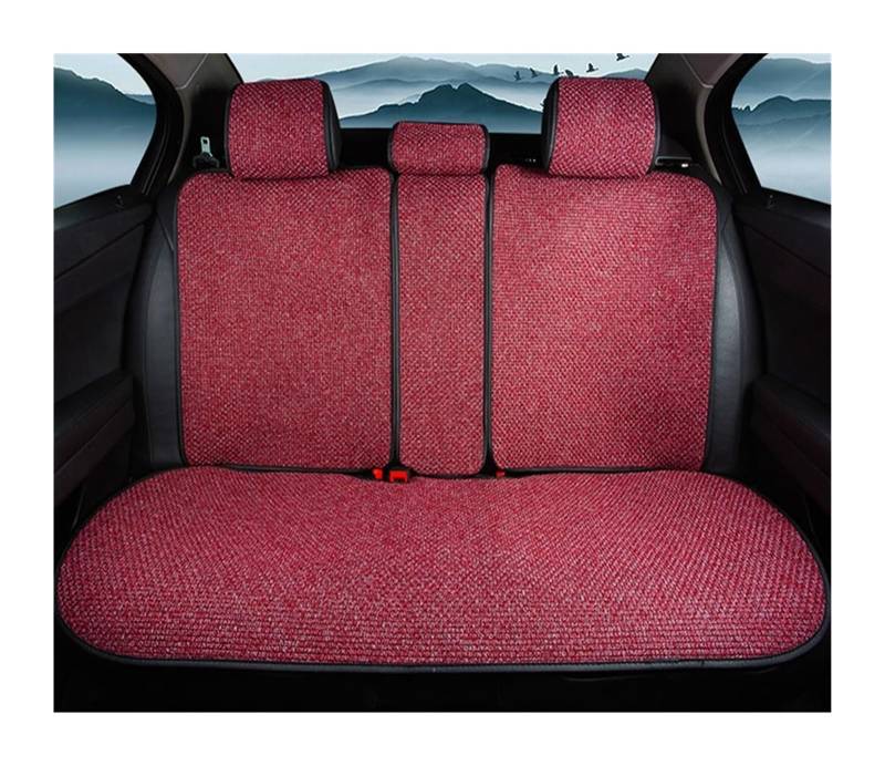 ZRHYRG Auto Sitzbezug Leinen-Autositzbezug mit Rückenbezug, schweißfestes Sommer-Sitzkissen, atmungsaktives Stuhlpolster für SUV, Limousine, LKW, Pick-Up Auto-Schonbezüge(1PC Rear Red) von ZRHYRG