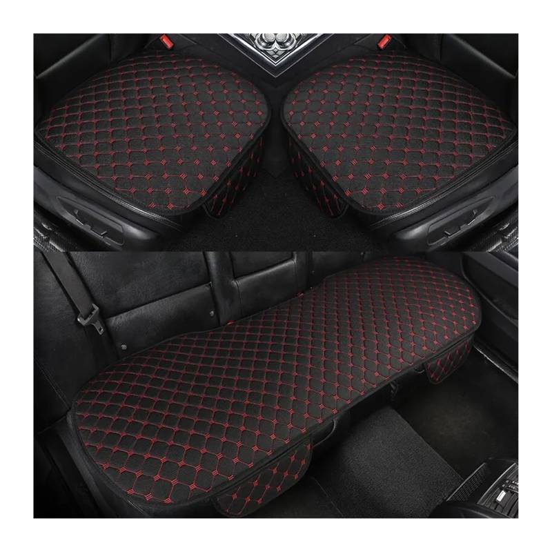 ZRHYRG Auto Sitzbezug Leinengestepptes, Besticktes Autokissen ohne Rückenlehne, universelles dreiteiliges Set für Vier Jahreszeiten Auto-Schonbezüge(Black and red) von ZRHYRG