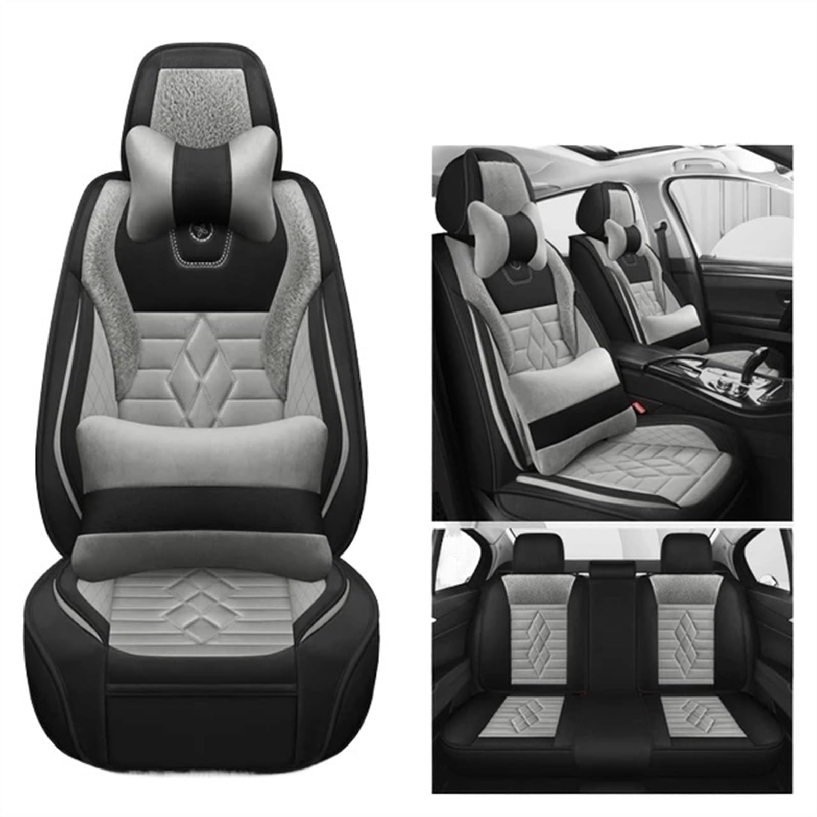 ZRHYRG Auto Sitzbezug Universal Autositzbezüge für Limousine SUV Warm Komplettset 5 Sitze Sitzbezug für den Winter Dickes Sitzkissen Auto-Schonbezüge(Luxury Gray Black) von ZRHYRG