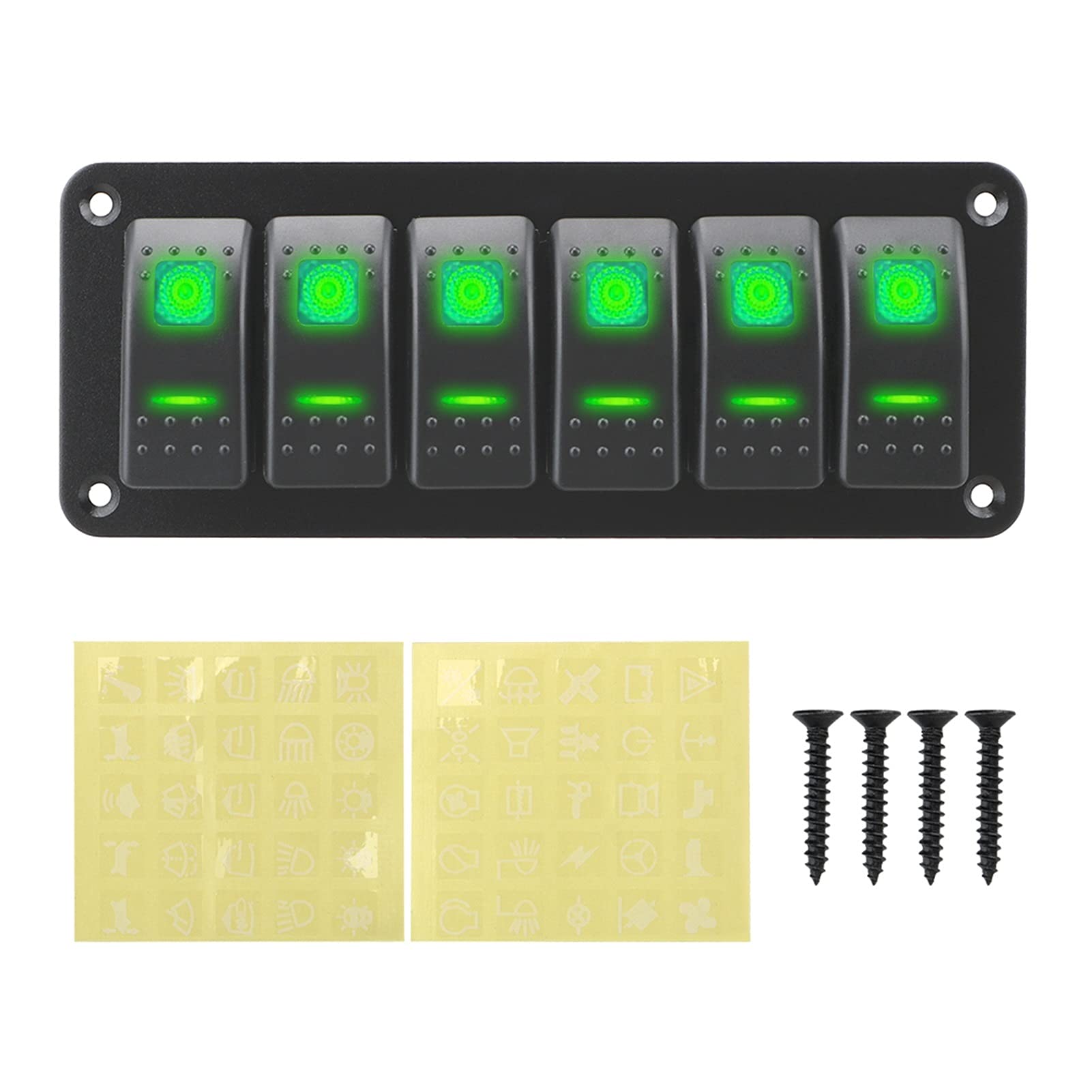 ZRTRUKPKQ 12 / 24V 6 Gang Doppellichtschalter AN AUS Rocker Switch Panel. LED Toggle-Schalttafel for Marine Caravan RV Aufzugsschalter für den Kfz-Innenraum(Green) von ZRTRUKPKQ