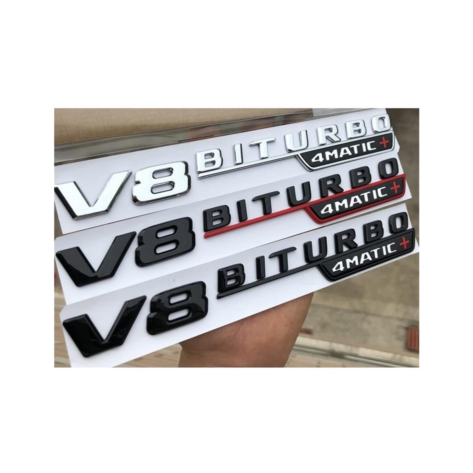 ZRTRUKPKQ Chrom, Schwarze Buchstaben, Rotes Kreuz, V8, Passend For BITURBO 4MATIC + Kotflügel-Embleme, Passend For Mercedes Benz AMG W205 W213 X253 W166 C292 Aufkleber für Autoabzeichen(Matt Black(red von ZRTRUKPKQ