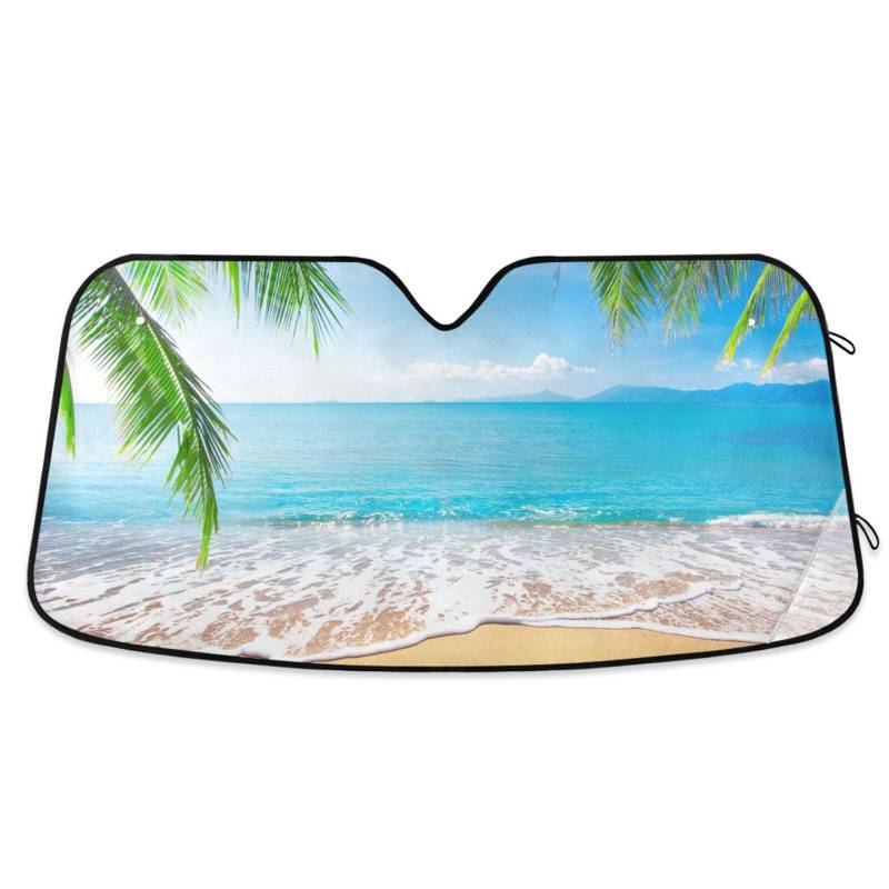 Palm Tropical Beach Auto Sonnenschutz Windschutzscheibe Regenschirm Faltbar UV Visier Halten Fahrzeug Cool Frontscheibenabdeckung für SUV Jeep Truck 134,6 x 59,7 cm (klein) von ZRWLUCKY