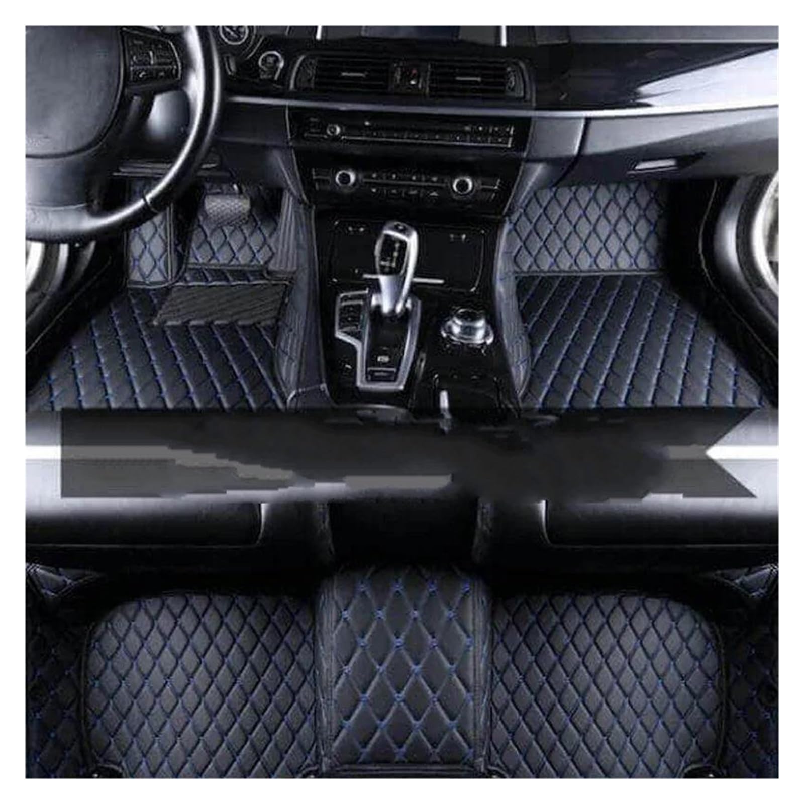 Auto Fußmatten Leder Auto Fußmatten Für Nissan Für Patrol Y61 2000 2001 2002 2003 2004 2005 Zubehör Leder Boden Matte Alfombrillas Innen Gummimatten(Schwarz Blau) von ZSQWRFRG