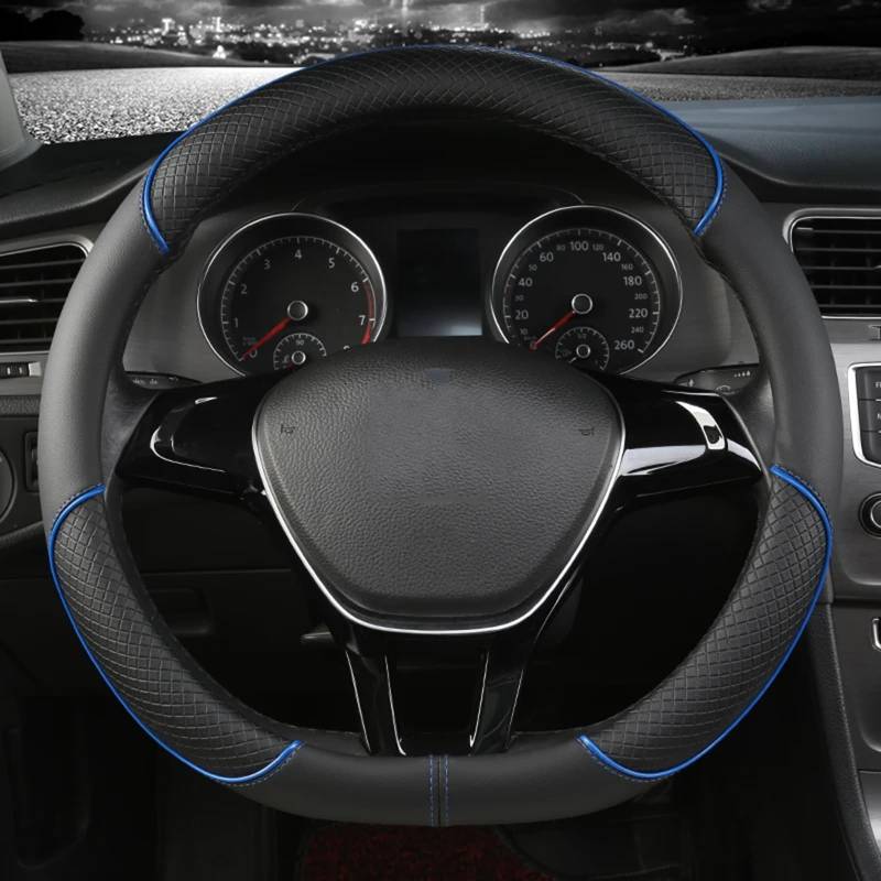 Auto Lenkradbezug für Nissan Qashqai Ⅲ J12 2021 2022 2023 2024-pr, Carbon Fiber Leder Anti Rutsch Atmungsaktiv Schweißabsorbierend Lenkradbezug Zubehör,D-Black Blue von ZSSHUIHH