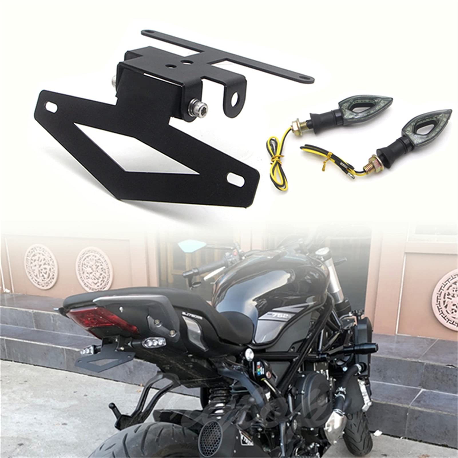 Kennzeichenhalter Motorrad,Nummernschildhalter Mot Motorrad Heckklappennummernschild Schwanz Feld-Halter Halter Folding Short-Endstück Fit Verwendung Für Benelli 502C 752S Modified(502C Set) von ZSXPBZL