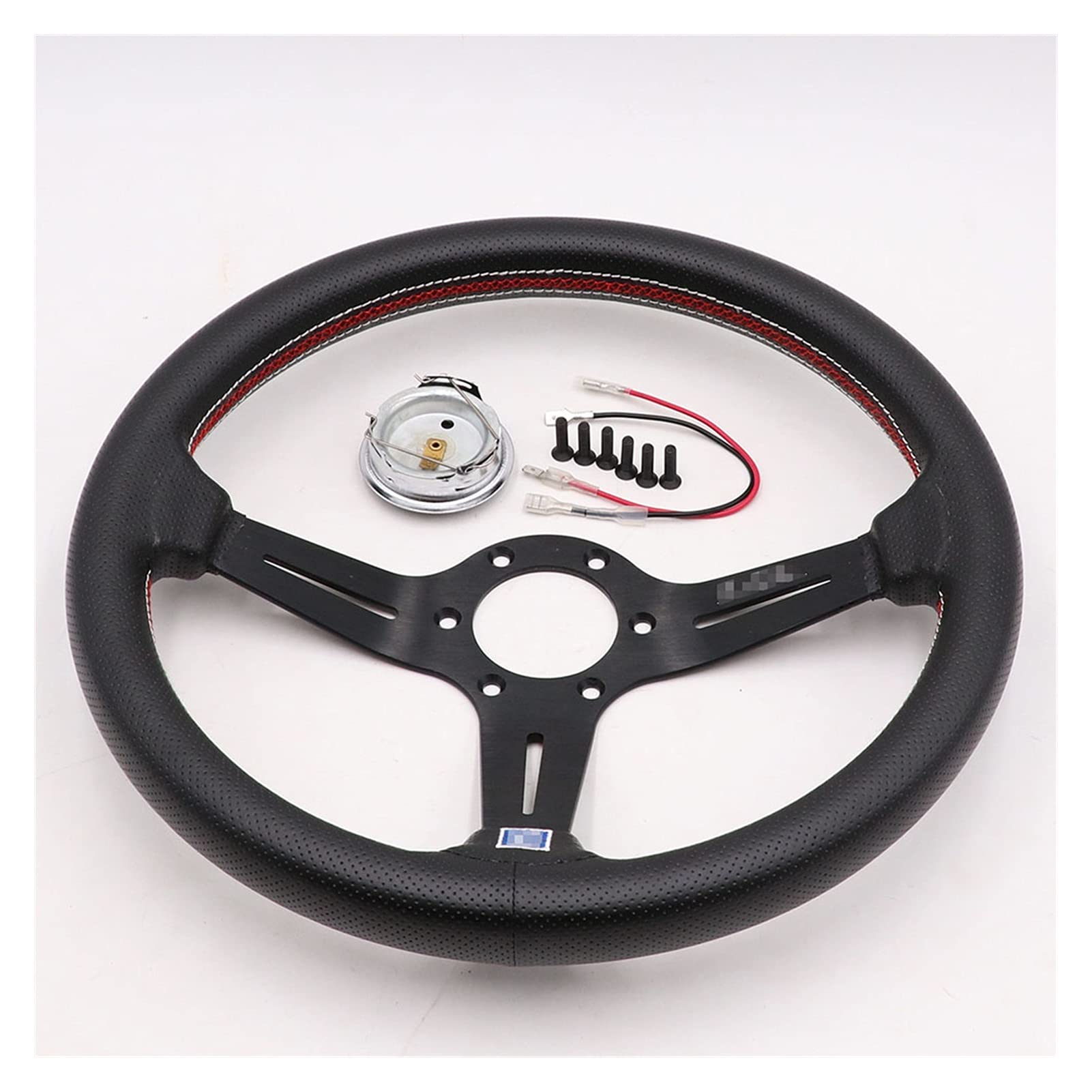 Sportlenkrad,Drifting Steering Wheel,Lenkrad Aluminium 14inch Echtleder Lenkrad Drift Sport Lenkräder(Black) von ZSXPBZL
