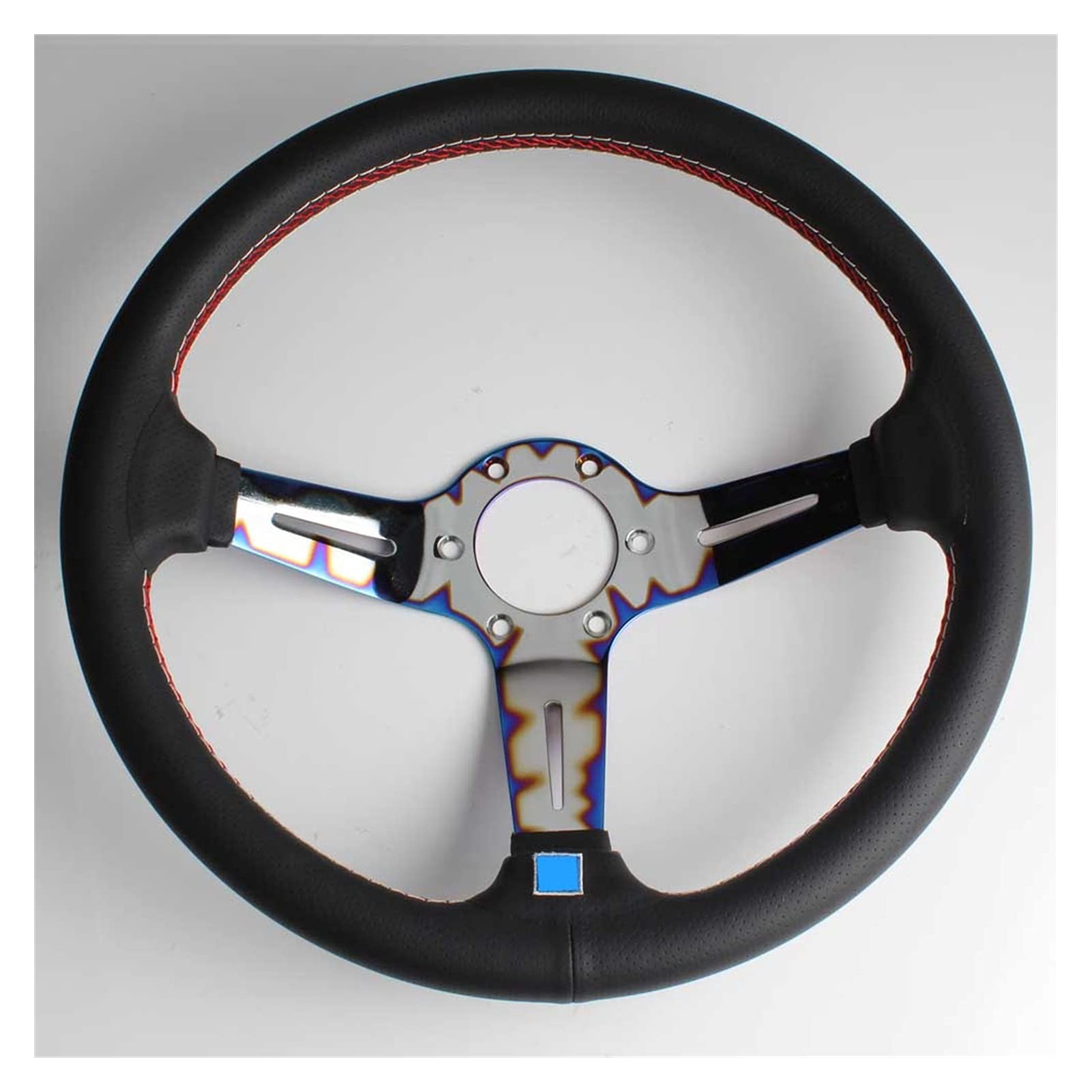 Sportlenkrad,Drifting Steering Wheel,Lenkrad Universalauto 14inch verbrannt Blaues echtes Leder Tuning Sport Drift Lenkrad(C) von ZSXPBZL