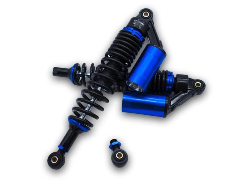 ZT-Tuning Set: Performance-Federbeine Schwarz/Blau mit ABE, mit externen Ausgleichsbehälter, 360mm - für Simson S50, S51, S72 von ZT-Tuning