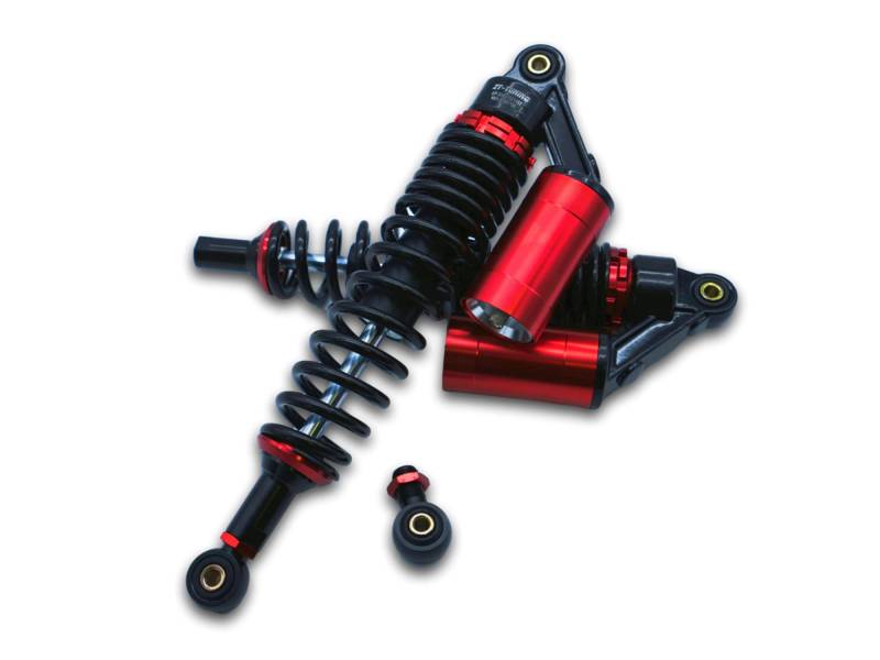 ZT-Tuning Set: Performance-Federbeine Schwarz/Rot mit ABE, mit externen Ausgleichsbehälter, 360mm - für Simson S50, S51, S74 von ZT-Tuning