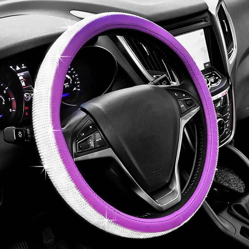 Universal Sparkly Diamant Auto Lenkradhüllen Voll Bling Bling Strass Leder Lenkradabdeckung Autoinnenraum Auto Styling Zubehör-38CM/15" (PURPLE) von ZTENG