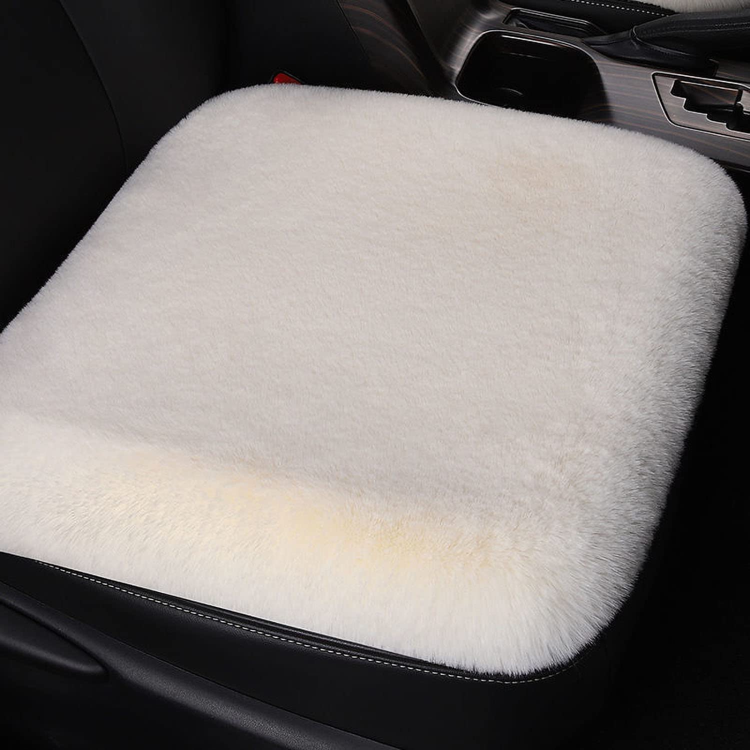 ZTENG Flauschige Pelz-Autositz-Kissen, universal fit Plüsch Auto Sitzkissen, Winter Warm Autositz Protector (Beige, 1 Stück Frontpolster) von ZTENG