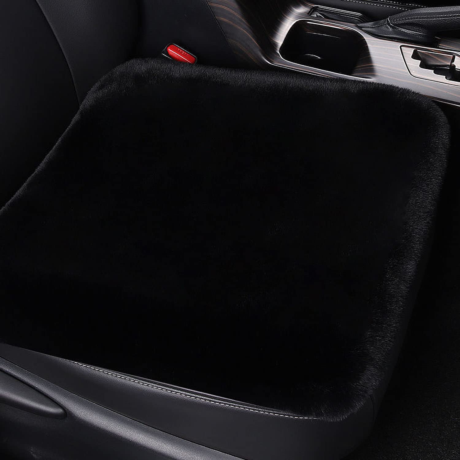 ZTENG Flauschige Pelz-Autositz-Kissen, universal fit Plüsch Auto Sitzkissen, Winter Warm Autositz Protector (Schwarz, 1 Stück Frontpolster) von ZTENG