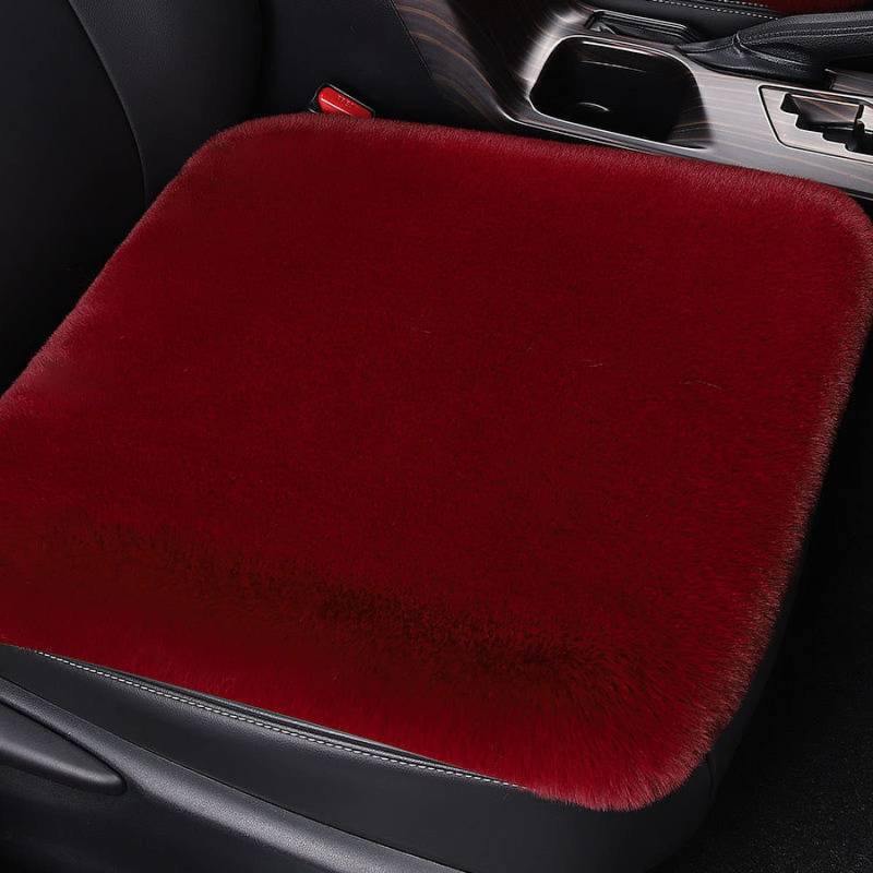 ZTENG Flauschige Pelz-Autositz-Kissen, universal fit Plüsch Auto Sitzkissen, Winter Warm Autositz Protector (Weinrot, 1 Stück Frontpolster) von ZTENG