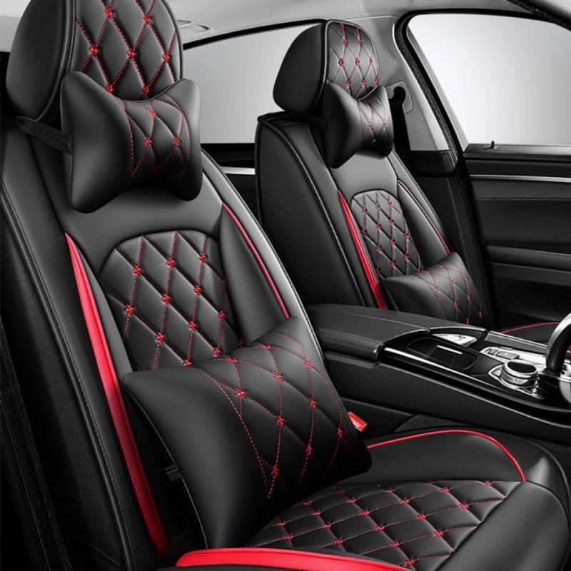 ZUBIX Auto Schonbezüge für C-Elysee II 2012 2013 2014 2015 2016, Leder Autositzbezüge Allwetter Auto Sitzbezüge Set Atmungsaktiv Sitzschoner,Deluxe- Black-red von ZUBIX