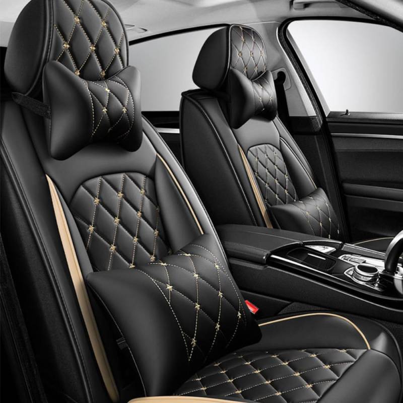 ZUBIX Auto Schonbezüge für Kia Picanto Morgen TA 2011-2017, Leder Autositzbezüge Allwetter Auto Sitzbezüge Set Atmungsaktiv Sitzschoner,Deluxe- Black-Gold von ZUBIX