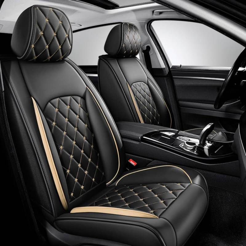 ZUBIX Auto Schonbezüge für Kia Rio X-Line IV Hatchback 2017-2021, Leder Autositzbezüge Allwetter Auto Sitzbezüge Set Atmungsaktiv Sitzschoner,Standard- Black-Gold von ZUBIX