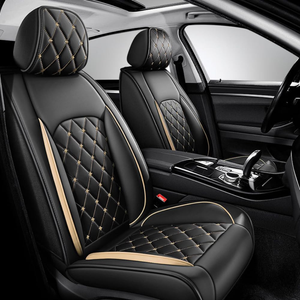 ZUBIX Auto Schonbezüge für Kia Sportage QL 2015-2021, Leder Autositzbezüge Allwetter Auto Sitzbezüge Set Atmungsaktiv Sitzschoner,Standard- Black-Gold von ZUBIX