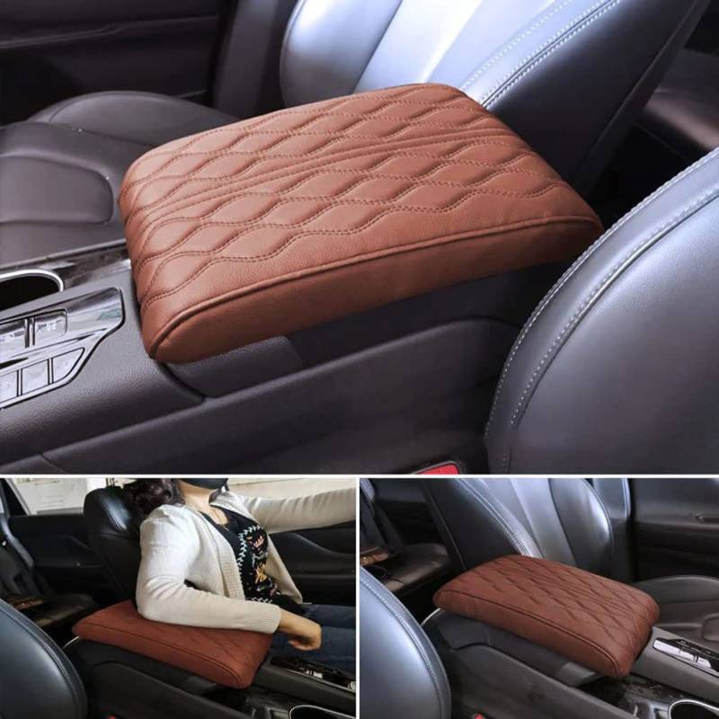 Armlehnenbox aus Gedächtnisschaum für Fahrzeuge, Auto Armlehnen Auflage,Auto Mittelkonsole Pad, Universal Auto Mittelkonsole Armlehnenkissen Memory Foam PU Leder Kissen Mat (Braun) von ZUICC