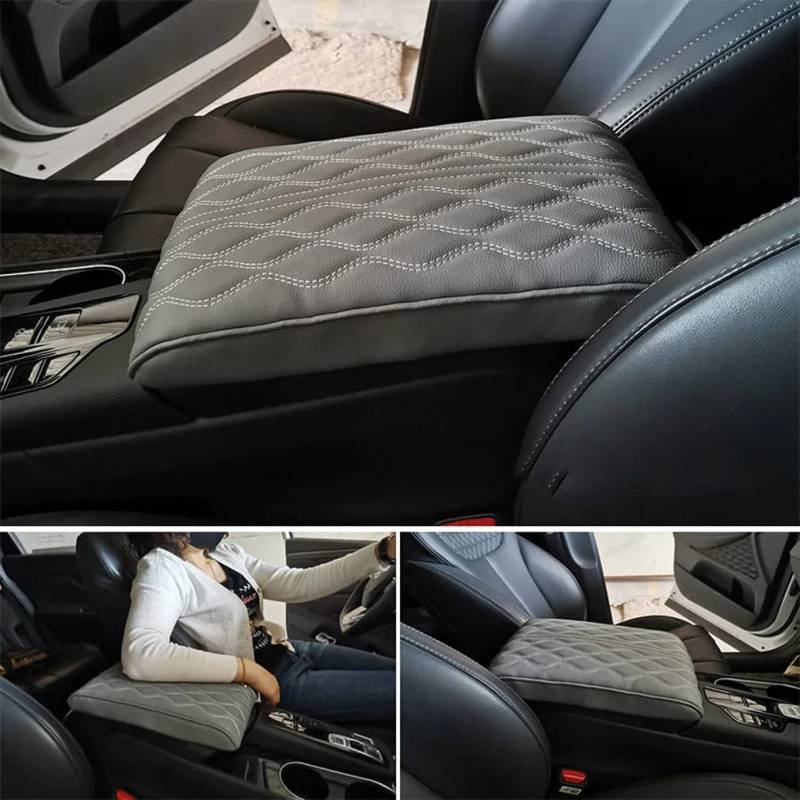 Armlehnenbox aus Gedächtnisschaum für Fahrzeuge, Auto Armlehnen Auflage,Auto Mittelkonsole Pad, Universal Auto Mittelkonsole Armlehnenkissen Memory Foam PU Leder Kissen Mat (Grau) von ZUICC