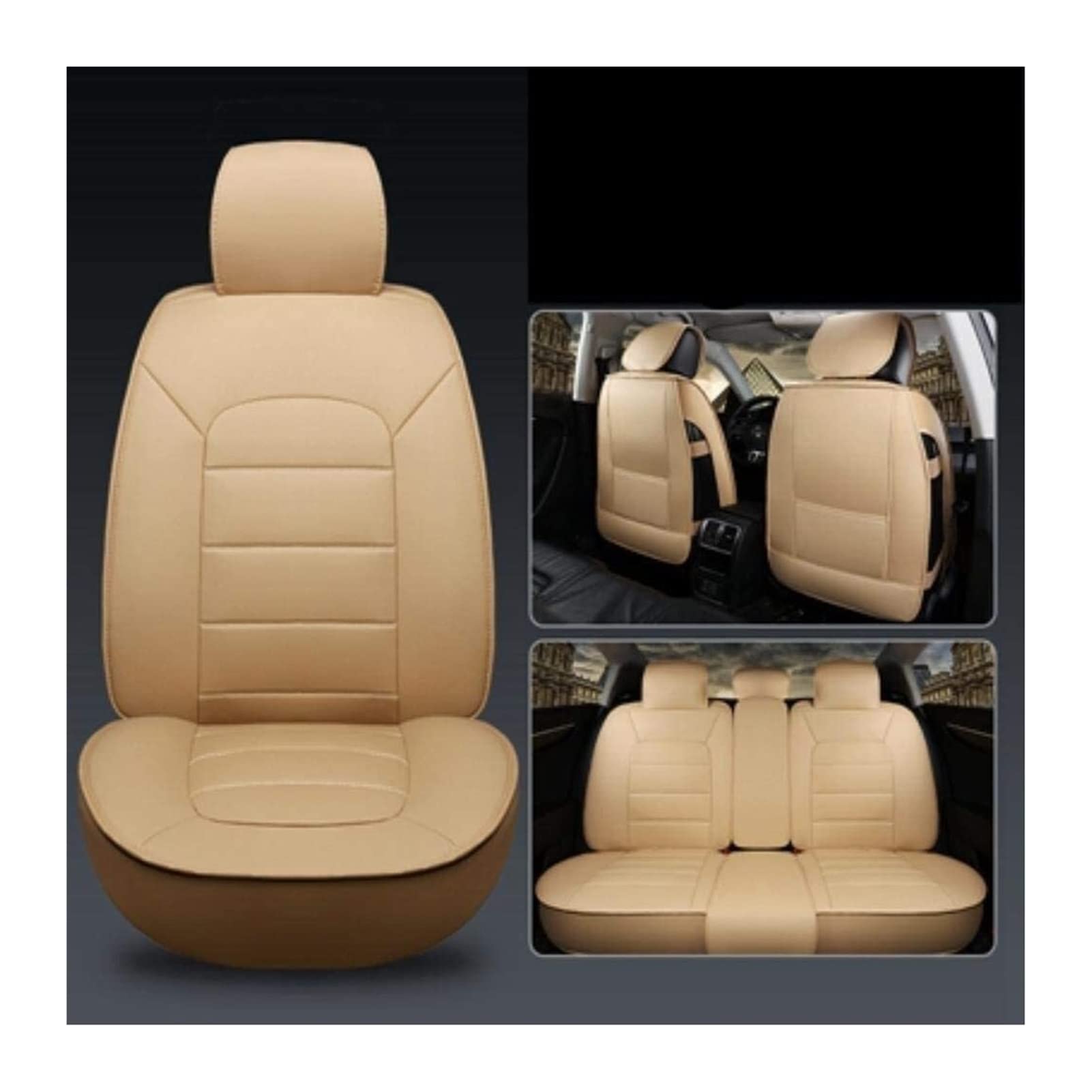 Autositzbezüge Für F&Ord Tourneo Courier Auto Sitzbezug Sets Full Sets PU-Leder Vordere Rücksitzschützer Gepolsterte Kissen Atmungsaktive Rückenlehne Pad Wasserdichte Kopfstütze Sitzbezug(Beige,Standa von ZUKPHBWYWK