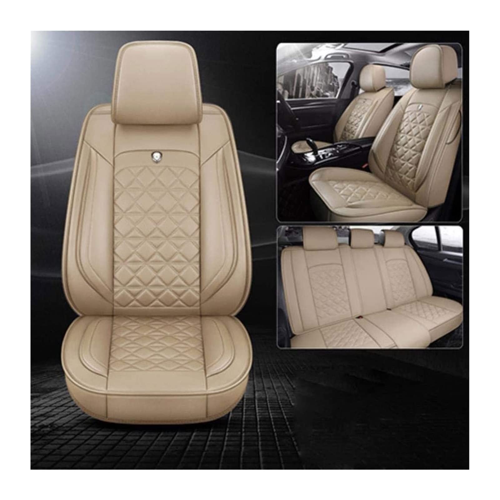 Autositzbezüge Für H&Yundai Elantra Auto Sitzbezug Sets Full Sets PU-Leder Vorderer Sitzschützer Gepolsterte Kissen Atmungsaktive Rückenlehne Pad Wasserdichte Kopfstütze Sitzbezug(Beige,Standard) von ZUKPHBWYWK