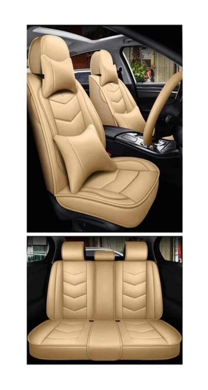 Autositzbezüge Für M&Itesubishi Zinger Auto Sitzbezug Sets Full Sets PU-Leder Vordere Rücksitzschützer Gepolsterte Kissen Atmungsaktive Rückenlehne Pad Wasserdichte Kopfstütze Sitzbezug(Beige,Luxury) von ZUKPHBWYWK