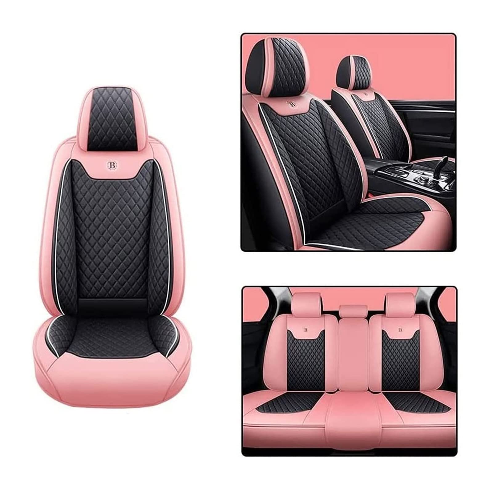 Autositzbezüge Für N&issan Versa 2007-2021 Benutzerdefinierte Autositzbezüge voller Set Ledersitzschutzschutz-Vorderer hinterer Kissen Protektoren Alle Jahreszeiten Auto Sitzbezug(Pink-black) von ZUKPHBWYWK