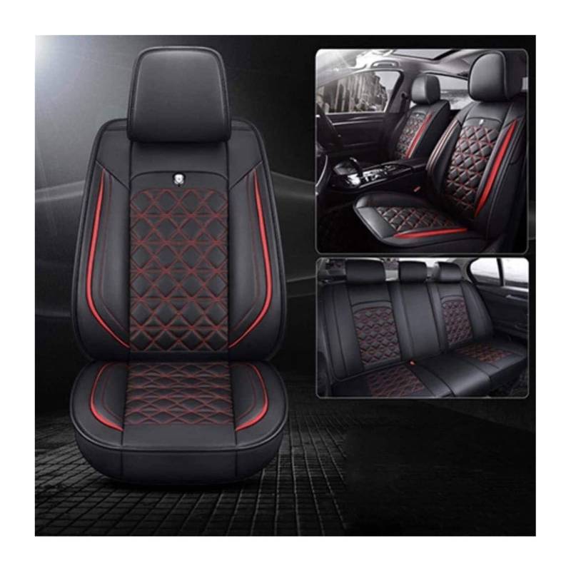 Autositzbezüge Für Octavia Auto Sitzbezug Sets Full Sets PU-Leder Vordere Rücksitzschützer Gepolsterte Kissen Atmungsaktive Rückenlehne Pad Wasserdichte Kopfstütze Sitzbezug(Black-red,Standard) von ZUKPHBWYWK