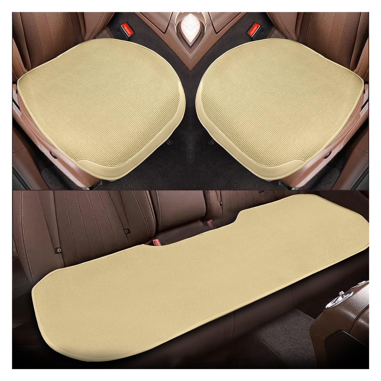 ZUKPHBWYWK Autositzbezüge Bequeme und atmungsaktive Forbell-Autositzbezüge mit Eisseiden-Autositzkissen. Sitzbezug(Beige,Set of seat Covers) von ZUKPHBWYWK