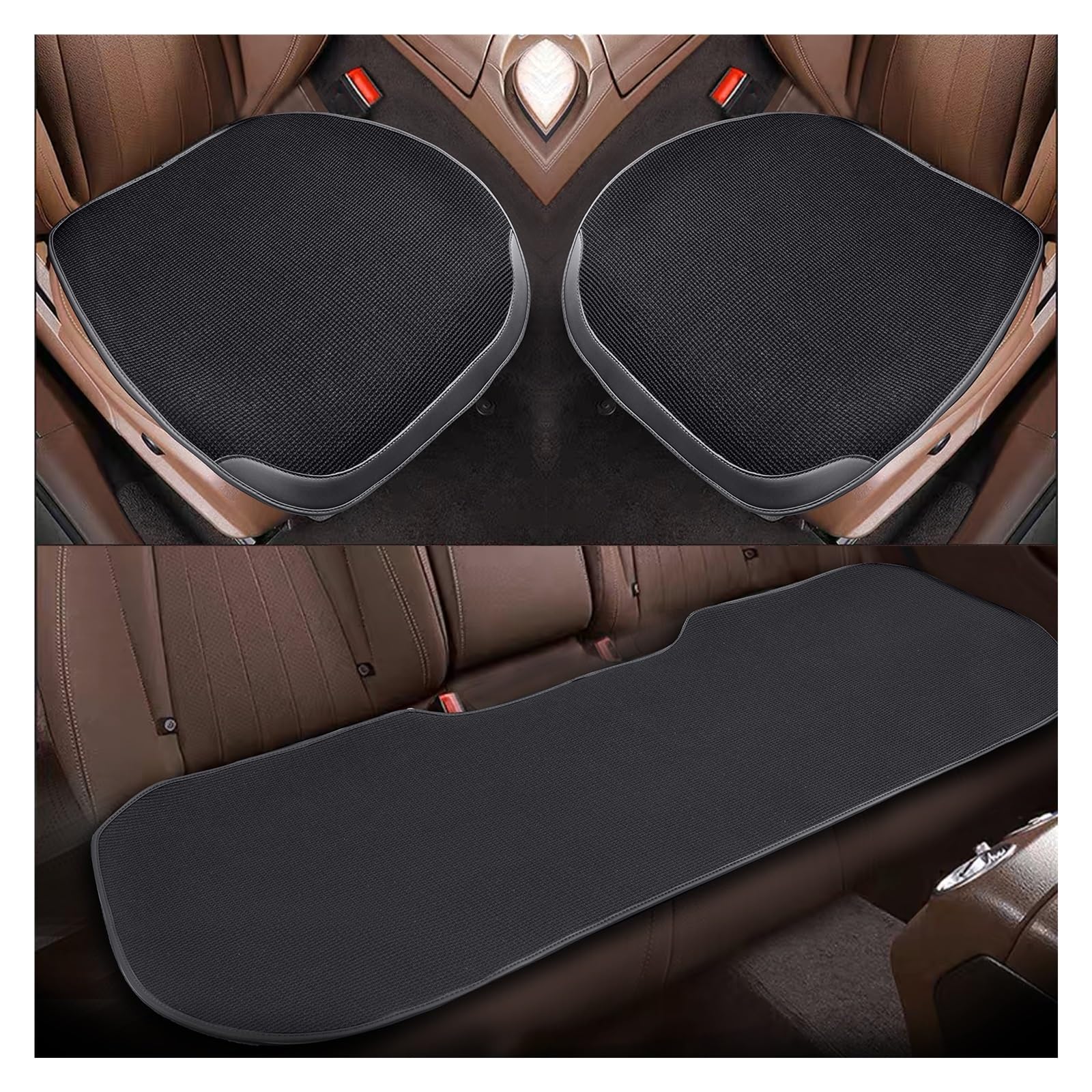 ZUKPHBWYWK Autositzbezüge Bequeme und atmungsaktive Forbell-Autositzbezüge mit Eisseiden-Autositzkissen. Sitzbezug(Schwarz,Set of seat Covers) von ZUKPHBWYWK