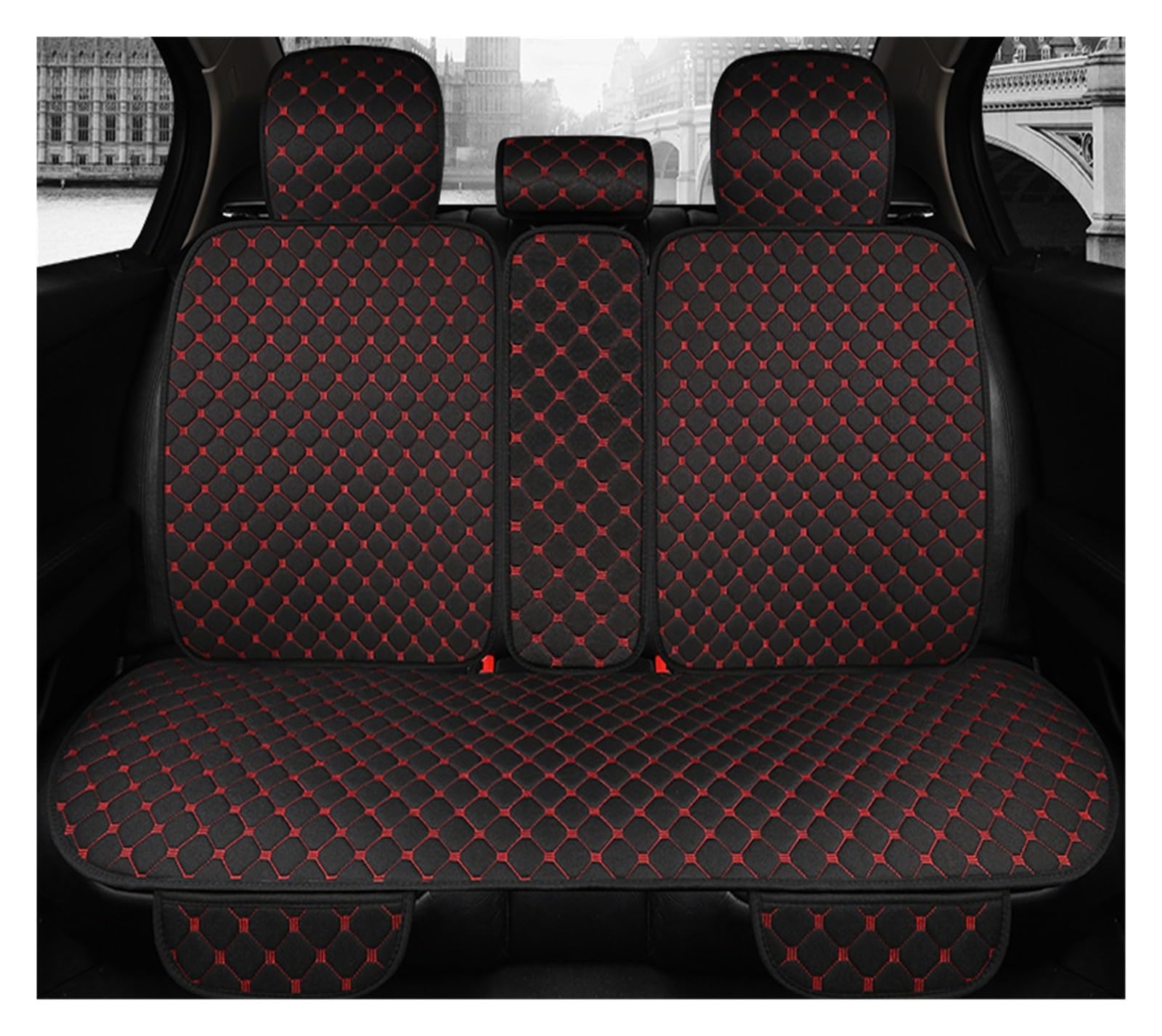 ZUKPHBWYWK Autositzbezüge Flax Autositzbezug, atmungsaktiv, Übergröße, Autositzkissenschutz, vorne, hinten, Rücksitzpolster, Matte mit Rückenlehne. Sitzbezug(Black red,1xRear Seat Covers) von ZUKPHBWYWK