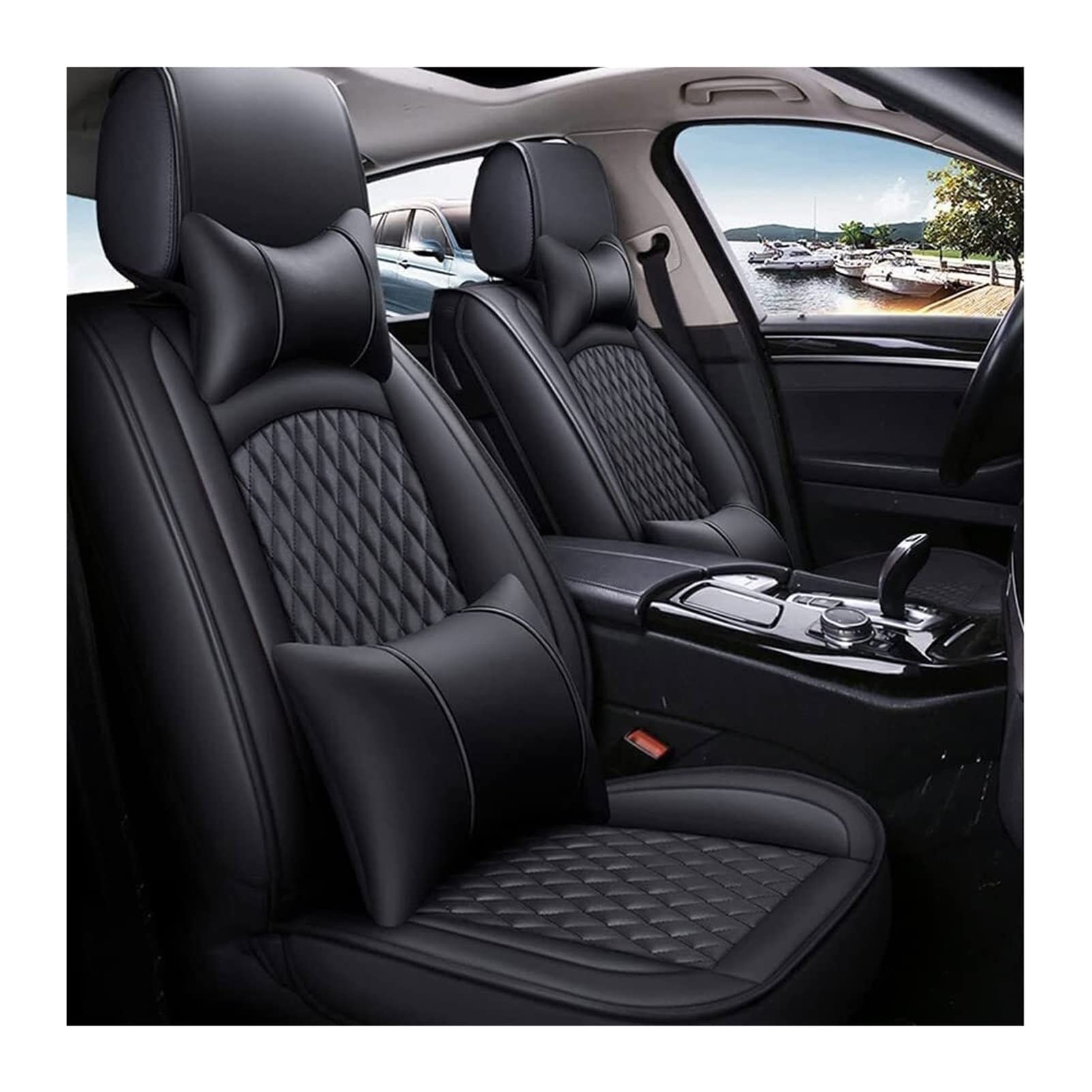 ZUKPHBWYWK Autositzbezüge Für M&Itesubishi Montero Custom Car Seat Covers Full Set Ledersitzabdeckung Protector Vorderer Hinterer Kissen Protektoren Alle Jahreszeiten Auto Sitzbezug(Schwarz,Luxury) von ZUKPHBWYWK