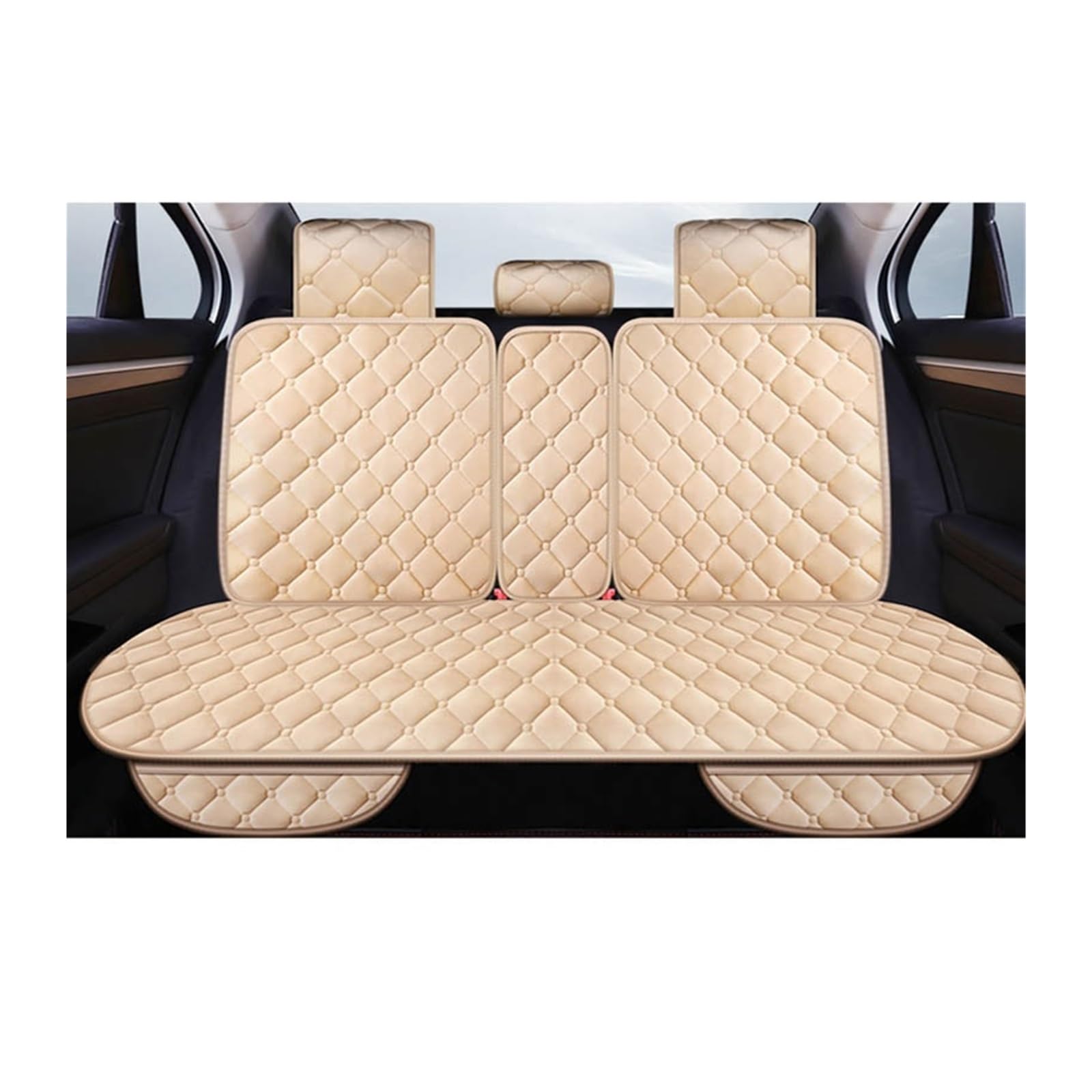 ZUKPHBWYWK Autositzbezüge Plüsch-Autositzbezug, Winter, warm, Auto vorne, hinten, hinten, mit Rückenlehne, Univer Salfluffy Decke, Kissen, Innenschutz. Sitzbezug(Beige,1xRear Seat Covers) von ZUKPHBWYWK