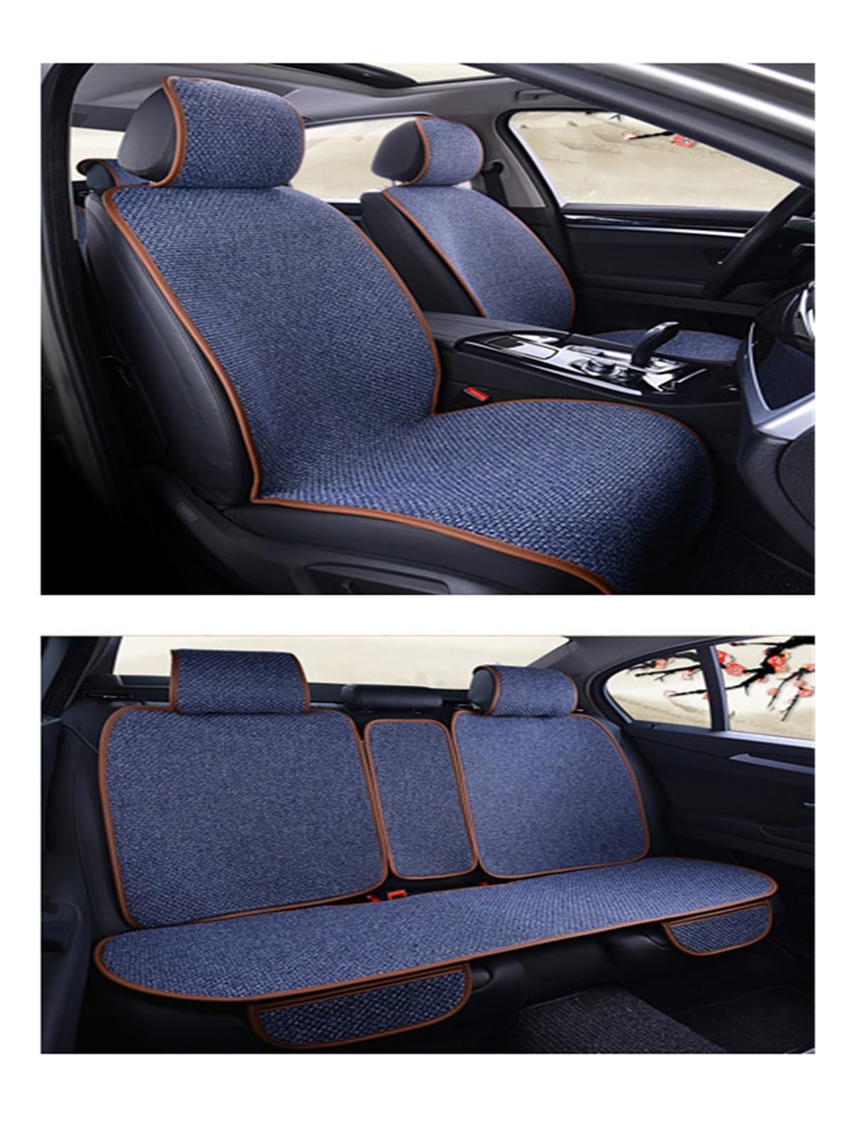 ZUKPHBWYWK Autositzbezüge Sommer-Leinen-Autositzbezug-Schutz, Flachs, Vorder- Und Rücksitzlehne, Kissen, Matte, Rückenlehne. Sitzbezug(Blau,Set of seat Covers) von ZUKPHBWYWK