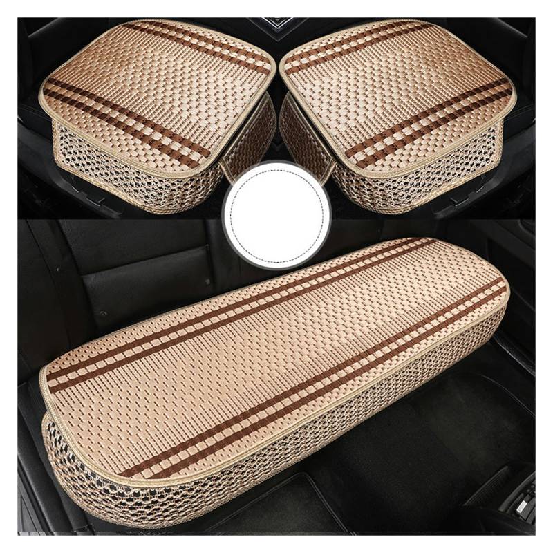 ZUKPHBWYWK Autositzbezüge Universal-Autositzkissen, Sommer-Eisseide, kühl, atmungsaktiv, rutschfest, Sitzschutzmatte, Autositzbezug. Sitzbezug(Beige,Set of seat Covers) von ZUKPHBWYWK