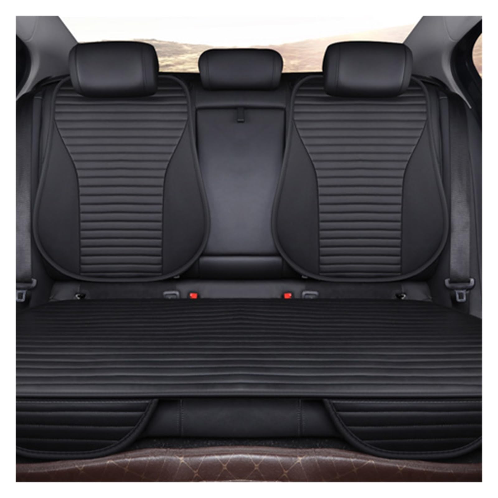 ZUKPHBWYWK Autositzbezüge Universeller Autositzbezug aus Pu-Leder, rutschfest, bleibt am Fahrzeug, wasserdicht, leicht zu reinigen, bewegt Sich Nicht. Sitzbezug(Schwarz,1 PCS Rear Seat Covers) von ZUKPHBWYWK