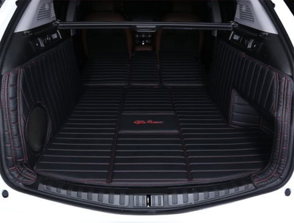 Auto Kofferraumwanne Kofferraummatte Kofferraumwanne für Alfa Romeo Stelvio 2017-2022 2023 2024 Trunk Mat Leder VollstäNdige Einkreisung Heck Kofferraum ZubehöR,1Set-Blackstyle von ZUMAHA