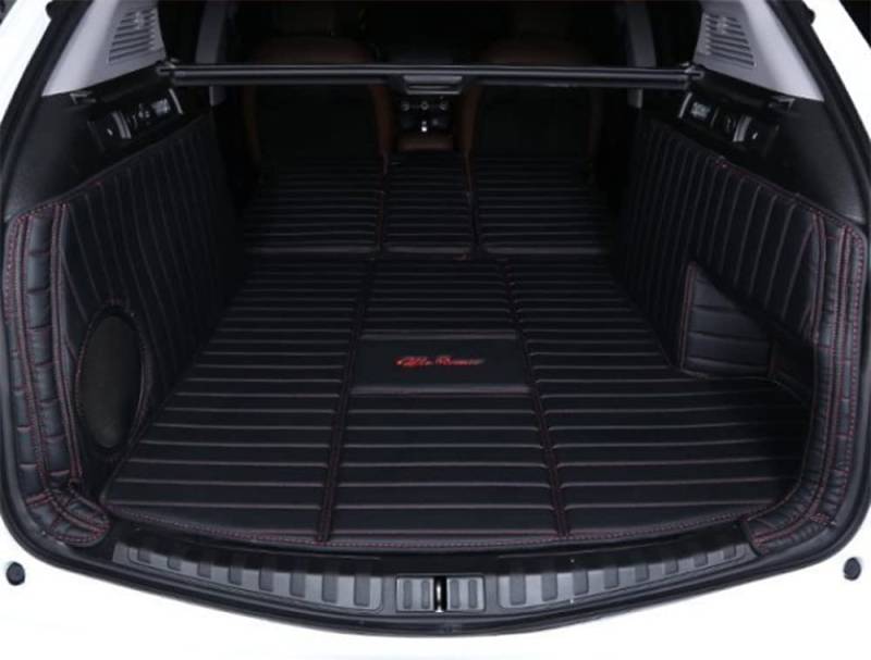 Auto Kofferraumwanne Kofferraummatte Kofferraumwanne für Alfa Romeo Stelvio 2017-2022 2023 2024 Trunk Mat Leder VollstäNdige Einkreisung Heck Kofferraum ZubehöR,1Set-Blackstyle von ZUMAHA