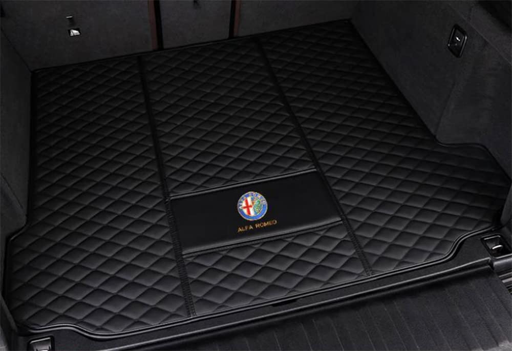 Auto Kofferraumwanne Kofferraummatte Kofferraumwanne für Alfa Romeo Stelvio 2017-2023 2024 Trunk Mat Leder VollstäNdige Einkreisung Heck Kofferraum ZubehöR,Blackstyle-WithoutAudio von ZUMAHA